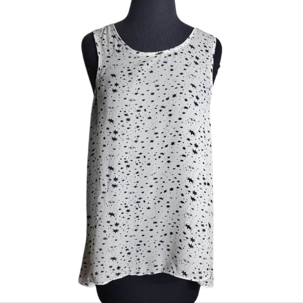 Ya Los Angeles star print ruffle open back sleeveless scoop neck top women small